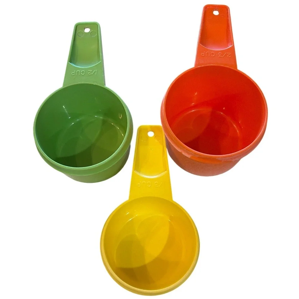 Vintage Tupperware Measuring Cups Set 5 Harvest Colors Green Yellow Orange USA